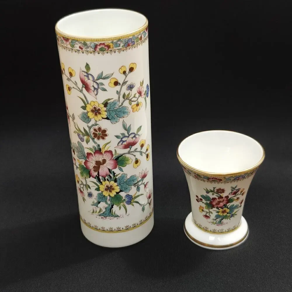Vintage Coalport Bone China Ming Rose Vases 7